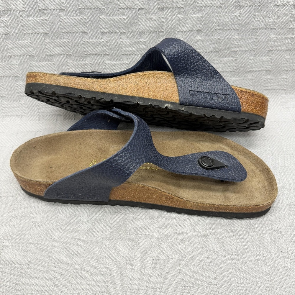 Birkenstock Gizeh Sandals Womens Size 8.5 US Blue Leather Thong Wedge Cork - Picture 8 of 10